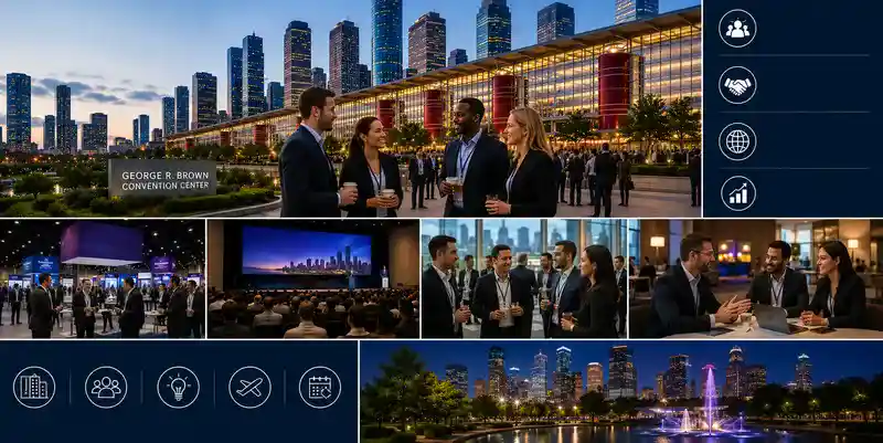 Convention networking and business opportunities in Houston featuring professional networking events, corporate meetings, industry conferences, and business collaboration at Houston convention centers.